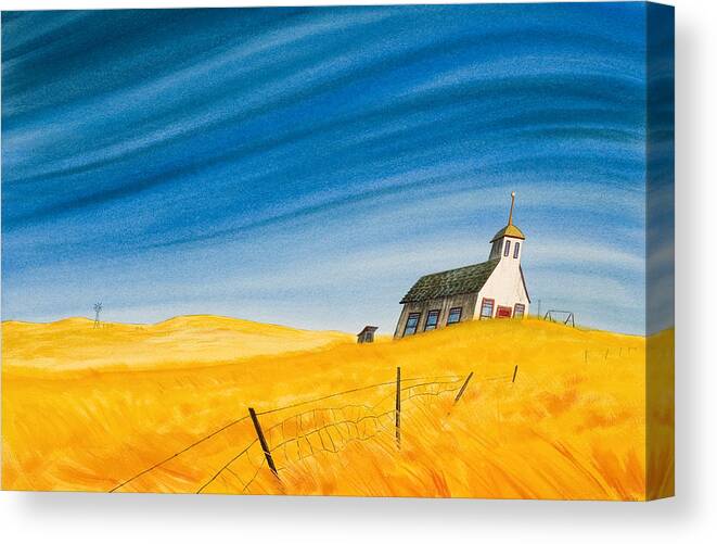 Wheat Field Canvas Print featuring the painting School In The Tallgrass by Scott Kirby