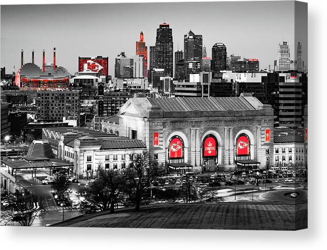 Kansas City Canvas Print featuring the photograph Champions Of The City - A Color Splash Tribute To Kansas City Football by Gregory Ballos
