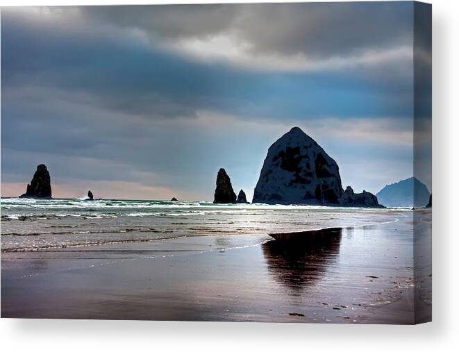 Sea Stacks Canvas Print featuring the photograph Sea Stacks at Canon Beach by Jim Dollar