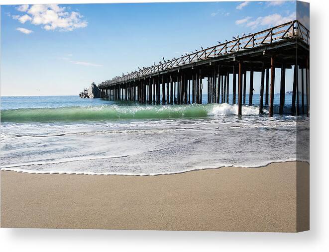 Wave Canvas Print featuring the photograph Seacliff Beach Pier by Gary Geddes