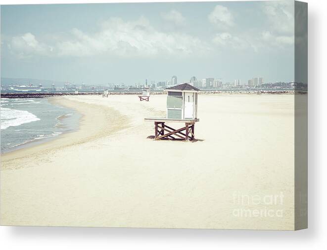 2015 Canvas Print featuring the photograph Seal Beach California Lifeguard Stands Picture by Paul Velgos
