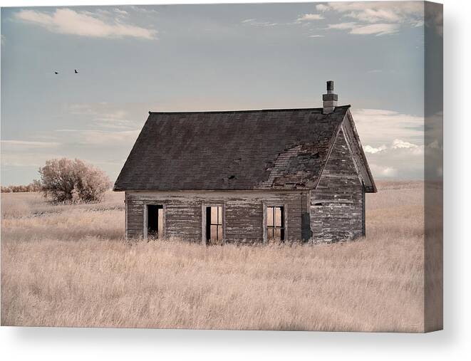 Lake Ibsen Canvas Print featuring the photograph See Through Schoolhouse - Lake Ibsen schoolhouse, Benson County, ND near Brinsmade by Peter Herman