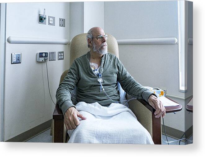 People Canvas Print featuring the photograph Senior Adult Man Cancer Outpatient During Chemotherapy IV Infusion by Willowpix
