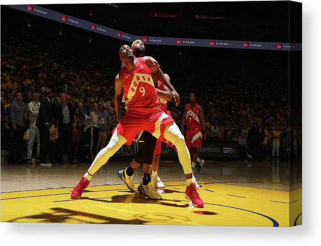 Playoffs Canvas Print featuring the photograph Serge Ibaka and Demarcus Cousins by Nathaniel S. Butler