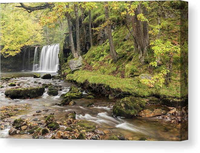 Autumn Canvas Print featuring the photograph Sgwd Ddwli Uchaf, Vale of Neath, South Wales, UK by Sarah Howard