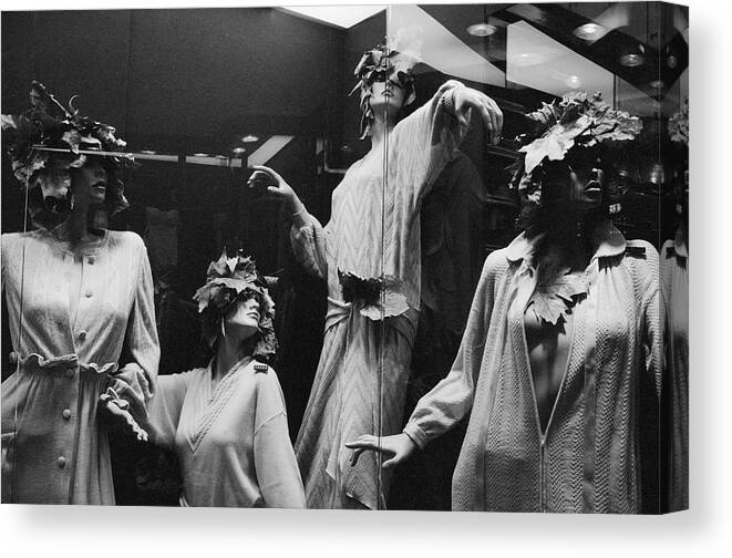 Mannequin Canvas Print featuring the photograph Shop window on grape harvest, Rome 1978, Rome 1978 by Roberto Bigano