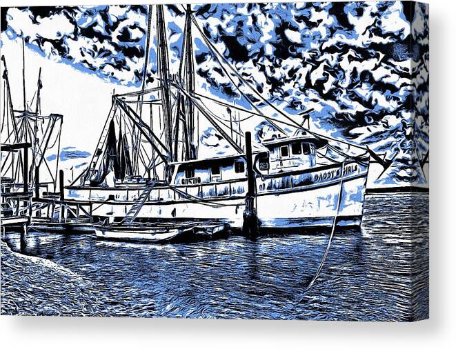 Shrimp Boat Canvas Print featuring the photograph Shrimp Boat Mirage by John Handfield