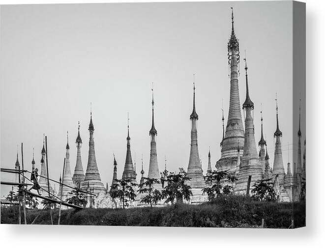 Shwe Indein Canvas Print featuring the photograph Shwe Indein Pagoda by Arj Munoz