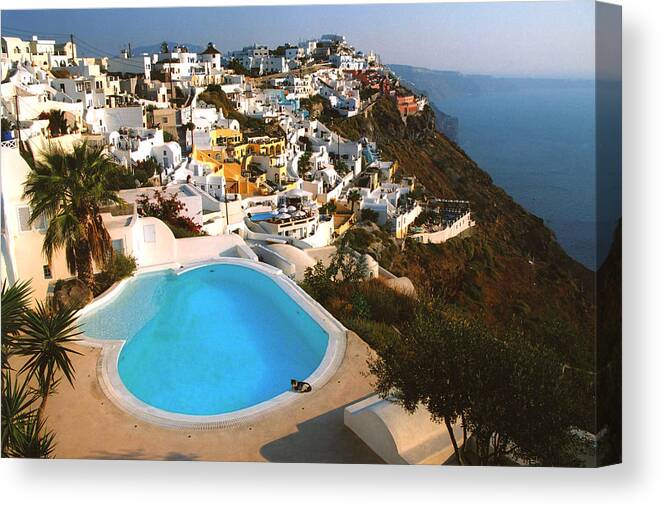 Greece Canvas Print featuring the photograph Santorini / Pool by Claude Taylor