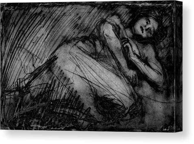 Sleeping Woman By Auguste Rodin Canvas Print featuring the drawing Sleeping Woman by Bob Pardue