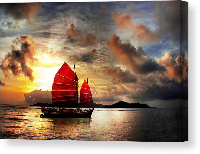 Chinese Junk Canvas Print featuring the digital art Slow Boat to China by Claudia McKinney