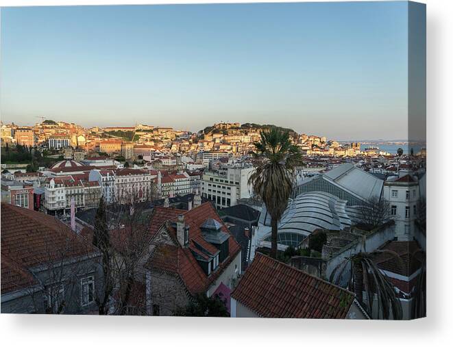 Slow Dusk Canvas Print featuring the photograph Slow Dusk over Lisbon Portugal by Georgia Mizuleva