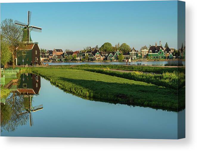 Holland Canvas Print featuring the photograph Small wooden windmill at the Zaanse Schans by Anges Van der Logt