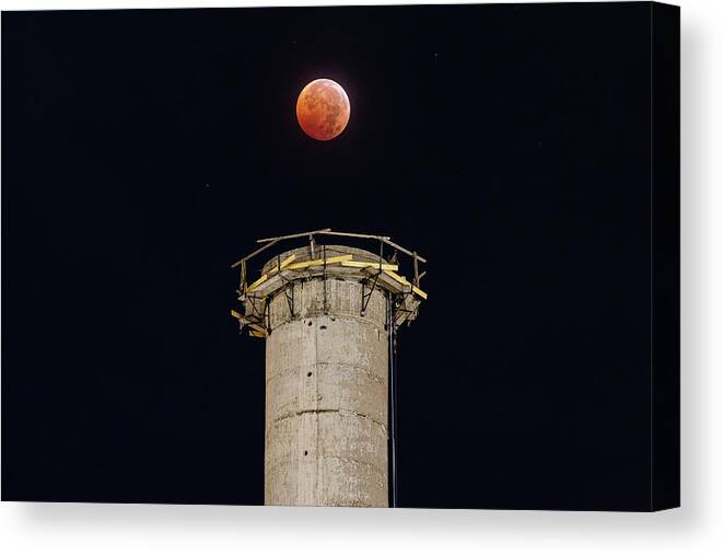 Eclipse Canvas Print featuring the photograph Smokestack Lunar Eclipse by Tony Hake