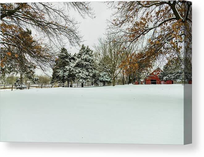 Jay Stockhaus Canvas Print featuring the photograph Snow at the Farm by Jay Stockhaus