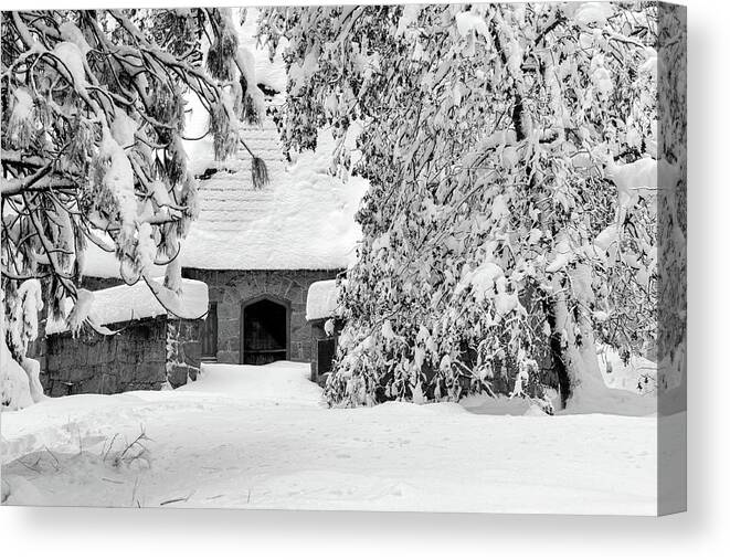Yosemite Valley Chapel Canvas Print featuring the photograph Snow-covered landscape in Yosemite by Alessandra RC