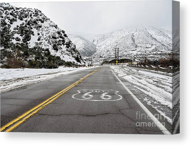 Snow Canvas Print featuring the photograph Snow on Route 66 by Eddie Yerkish