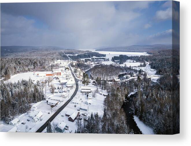 Village Canvas Print featuring the photograph Snow Shower North of Pittsburg Village, New Hampshire #2 by John Rowe