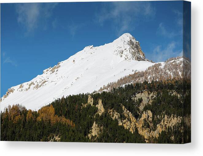 Snowy Landscape Canvas Print featuring the photograph Snowy Mountains - 16 - French Alps by Paul MAURICE