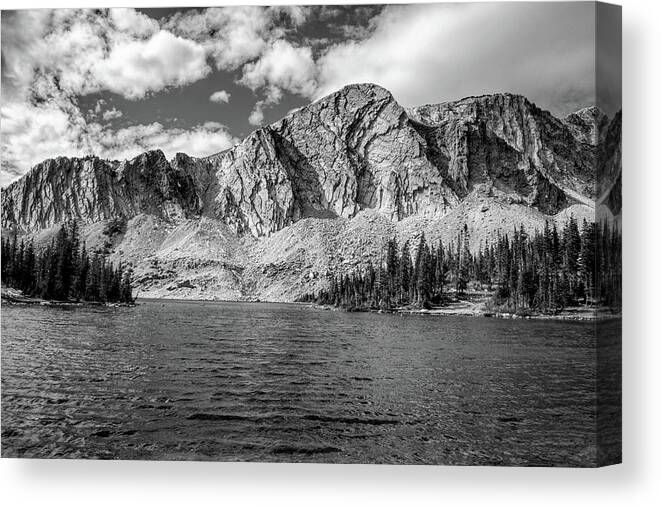 Snowy Range Canvas Print featuring the photograph Snowy Range Black and White, Laramie, WY by Chance Kafka