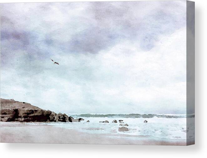 Flying Seagull Canvas Print featuring the painting Soaring the Summer Sky by Susan Maxwell Schmidt