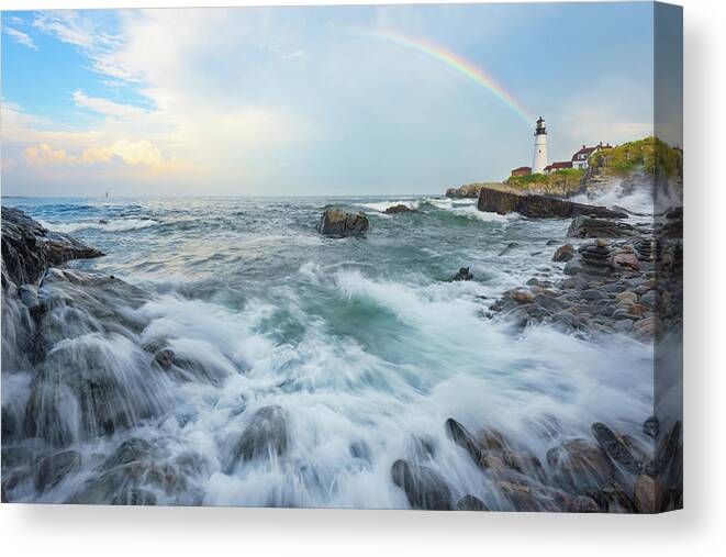 Portland Head Lighthouse Canvas Print featuring the photograph Somewhere Under the Rainbow by Kristen Wilkinson