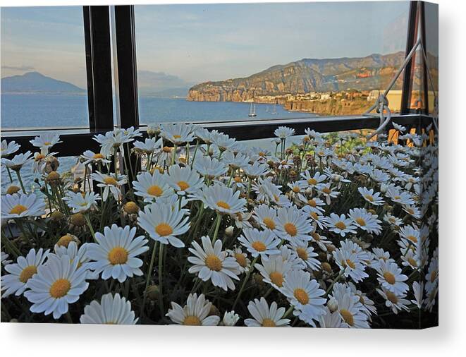 Sorrento Canvas Print featuring the photograph Sorrento - View with Flowers by Yvonne Jasinski
