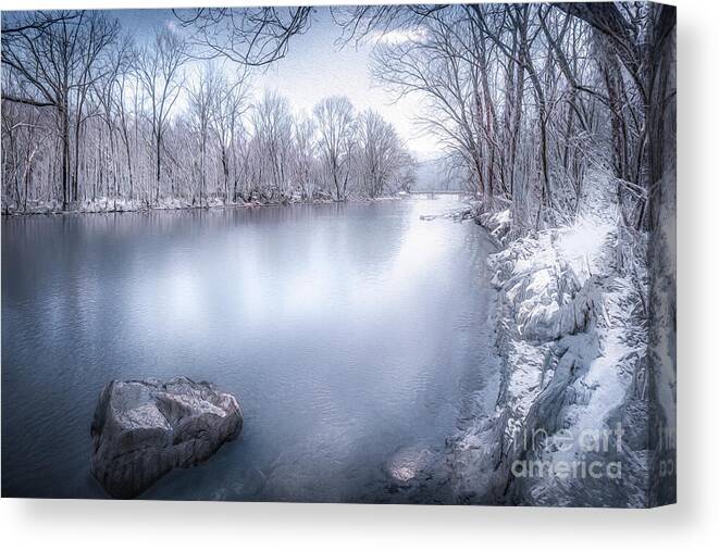 Snow Canvas Print featuring the photograph South Holston in Winter by Shelia Hunt