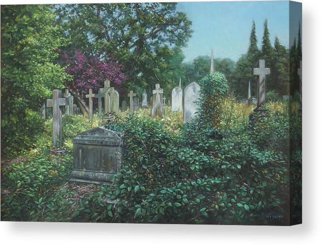 Graveyard Canvas Print featuring the painting Southampton old cemetery looking west early autumn by Martin Davey