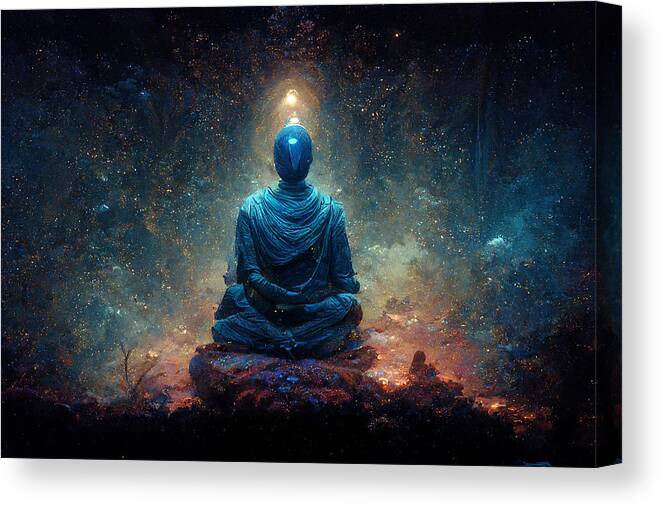 Spaceman Canvas Print featuring the painting Space Buddha - oryginal artwork by Vart. by Vart