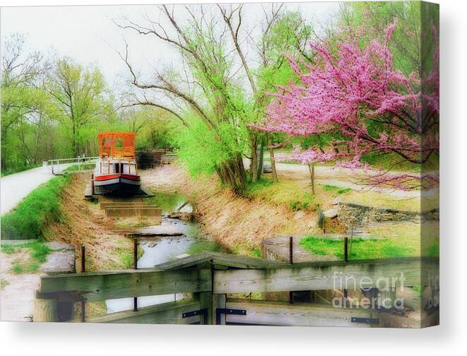 Canal Barge Canvas Print featuring the photograph Springtime on the Canal - A Potomac Impression by Steve Ember