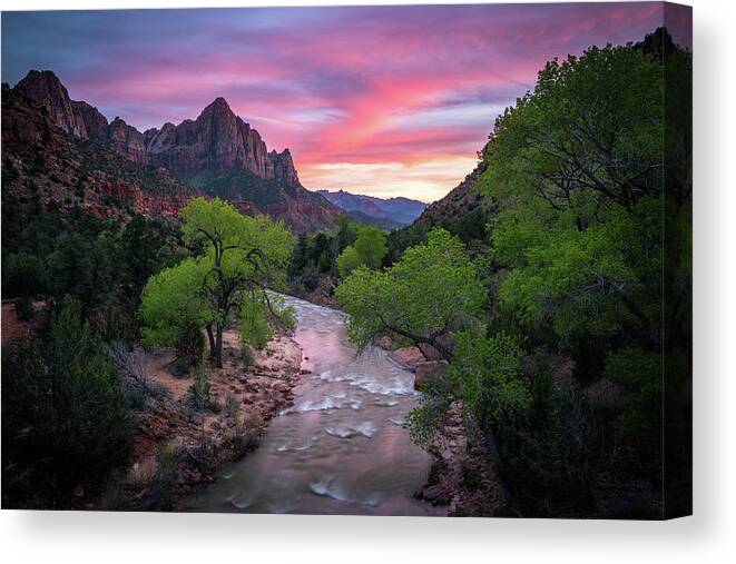 Zion National Park Canvas Print featuring the photograph Springtime Sunset at Zion National Park by James Udall