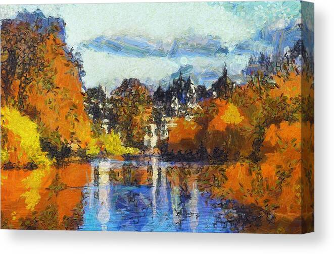 Autumn Canvas Print featuring the painting St James Park by Gareth Parkes