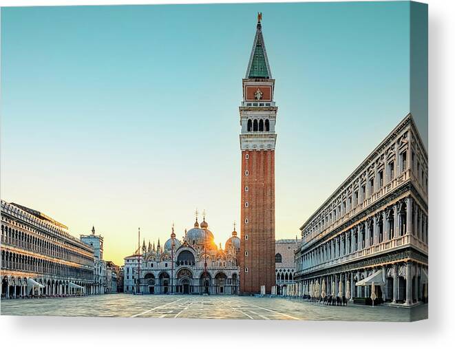 Italy Canvas Print featuring the photograph St Marks Square Morning by Manjik Pictures