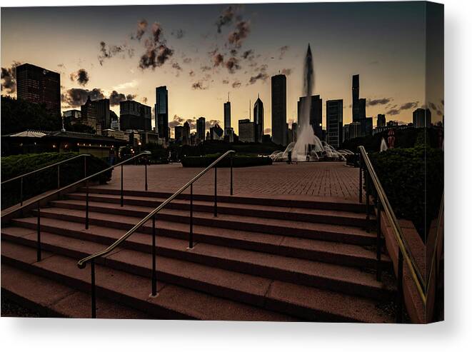 Chicago Canvas Print featuring the photograph Stairs lead into Chicago's Buckingham fountain by Sven Brogren