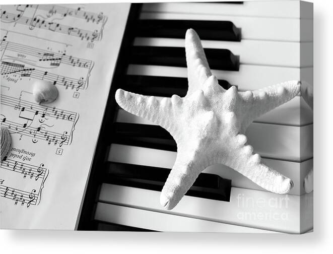Music Canvas Print featuring the photograph Starfish and Seashells Dreams On The Piano by Leonida Arte