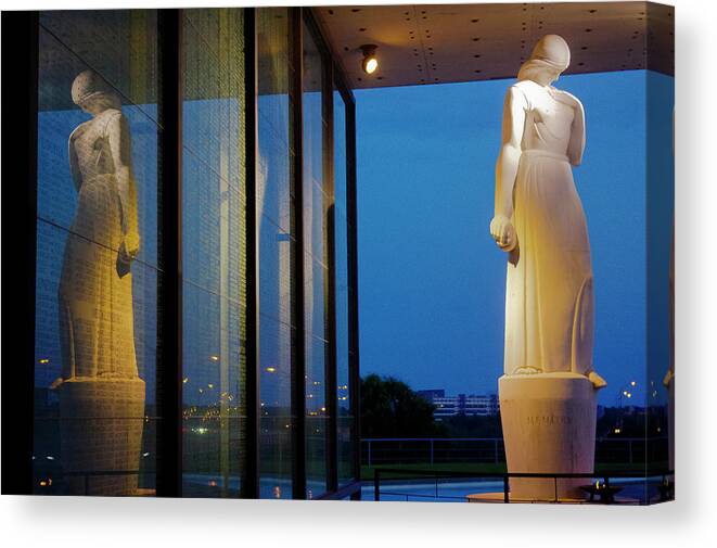  Canvas Print featuring the photograph Statue Reflection by Stephen Dorton