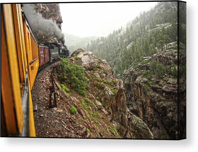 Landscape Canvas Print featuring the photograph Steam Engine Train by WonderlustPictures By Tommaso Boddi