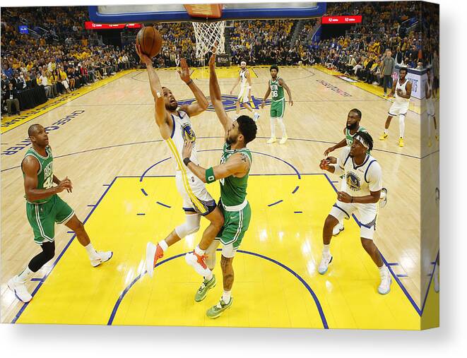 Playoffs Canvas Print featuring the photograph Stephen Curry and Jayson Tatum by Pool