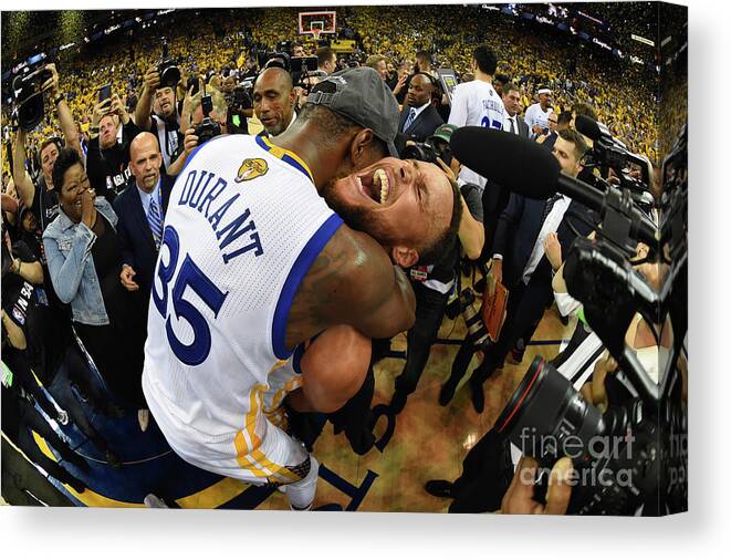 Playoffs Canvas Print featuring the photograph Stephen Curry and Kevin Durant by Andrew D. Bernstein