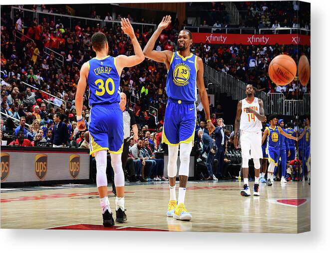 Atlanta Canvas Print featuring the photograph Stephen Curry and Kevin Durant by Scott Cunningham