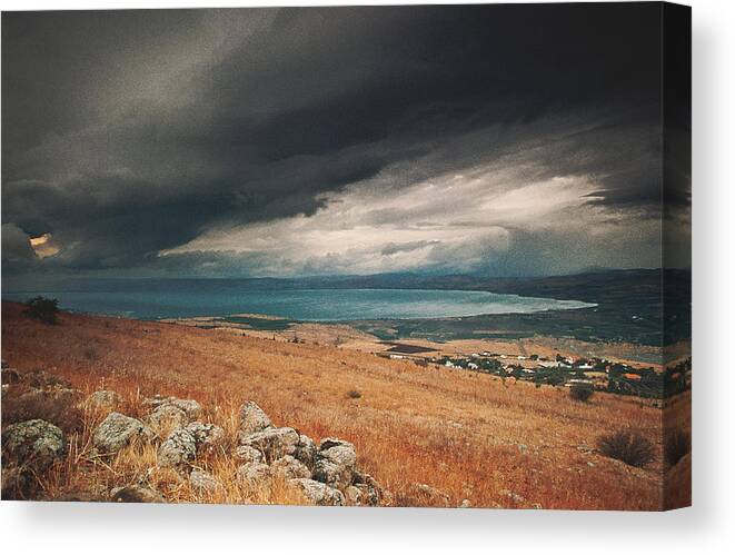 Sea Of Galilee Canvas Print featuring the painting Storm over the Sea of Galilee by Ioannis Konstas