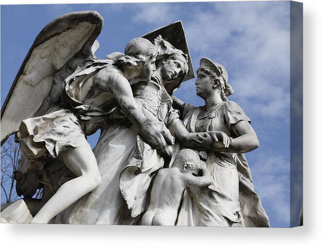 Statue Canvas Print featuring the photograph Strassburger-Denkmal memorial, Basel symbol of humanitarian aid by Pejft