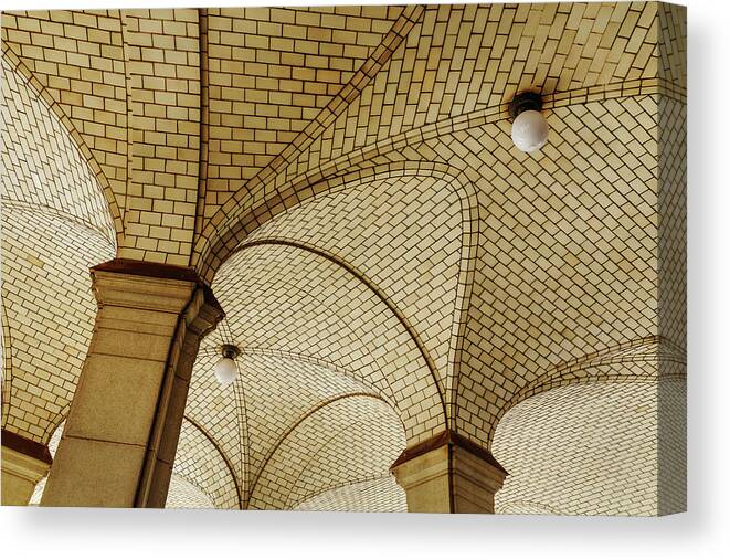 Brooklyn Bridge–city Hall/chambers Street Station Canvas Print featuring the photograph Subway Tile Swirl by Cate Franklyn