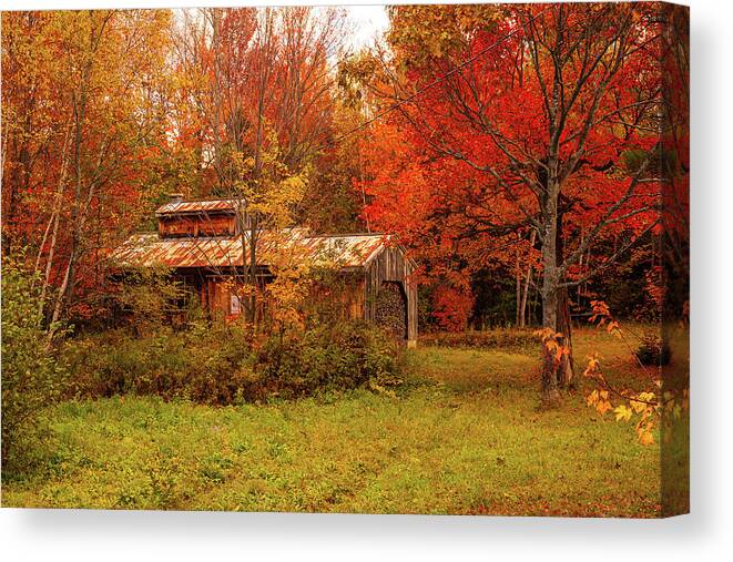 Enfield Sugar House Canvas Print featuring the photograph Sugar Shack in Autumn by Jeff Folger