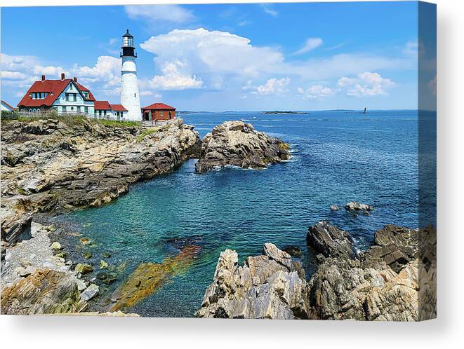 Portland Head Canvas Print featuring the photograph Summer at Portland Head Lighthouse by Ron Long Ltd Photography