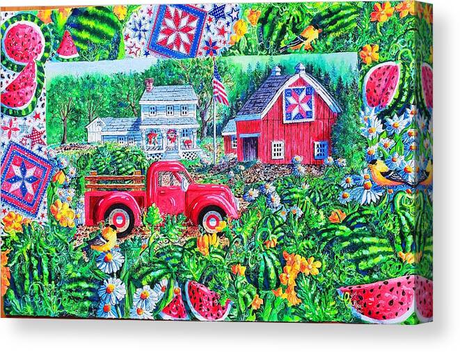 Red Truck Canvas Print featuring the painting Summertime by Diane Phalen