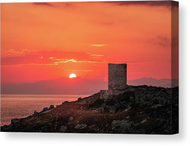 Sun setting over beach and calvi citadel in Corsica Tote Bag by Jon Ingall  - Pixels
