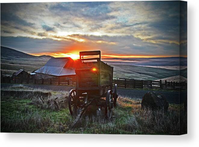  Canvas Print featuring the digital art Sun rising On Dallas Mountain Ranch  by Fred Loring