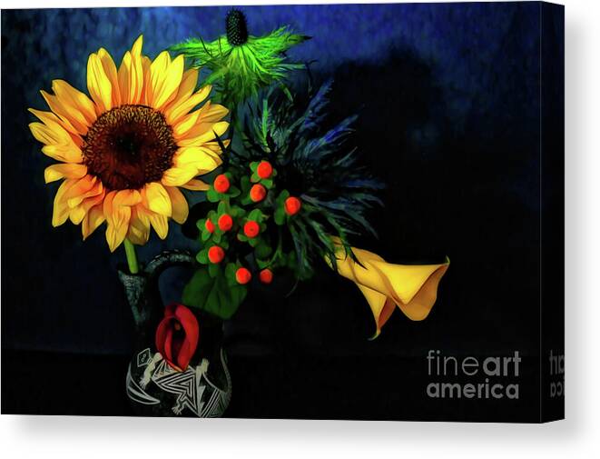 Sunflower Canvas Print featuring the photograph Sunflower and Calla Lilies by Diana Mary Sharpton